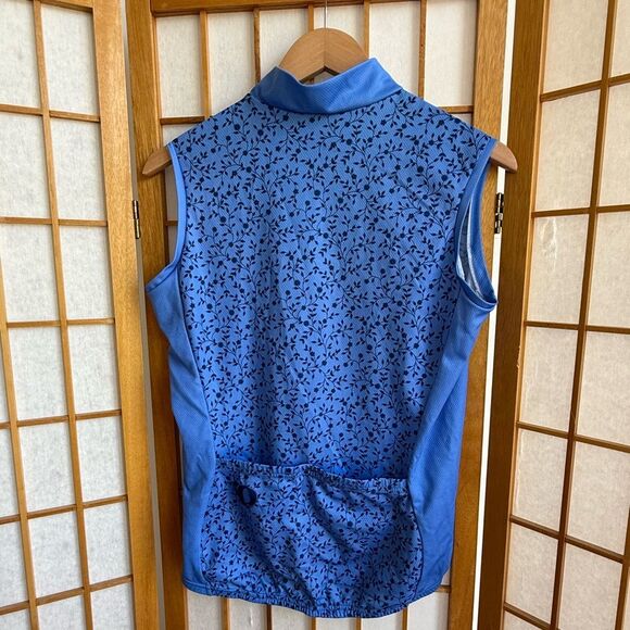 Pearl Izumi Zip Front Floral Sleeveless Cycling Top in Blue/Navy Floral | Large - Picture 2 of 5